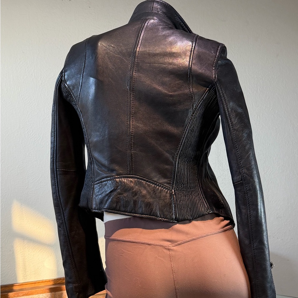 Zara Trafaluc Genuine Leather Moto Motorcycle Zipper Jacket Sz XS - Picture 4 of 17